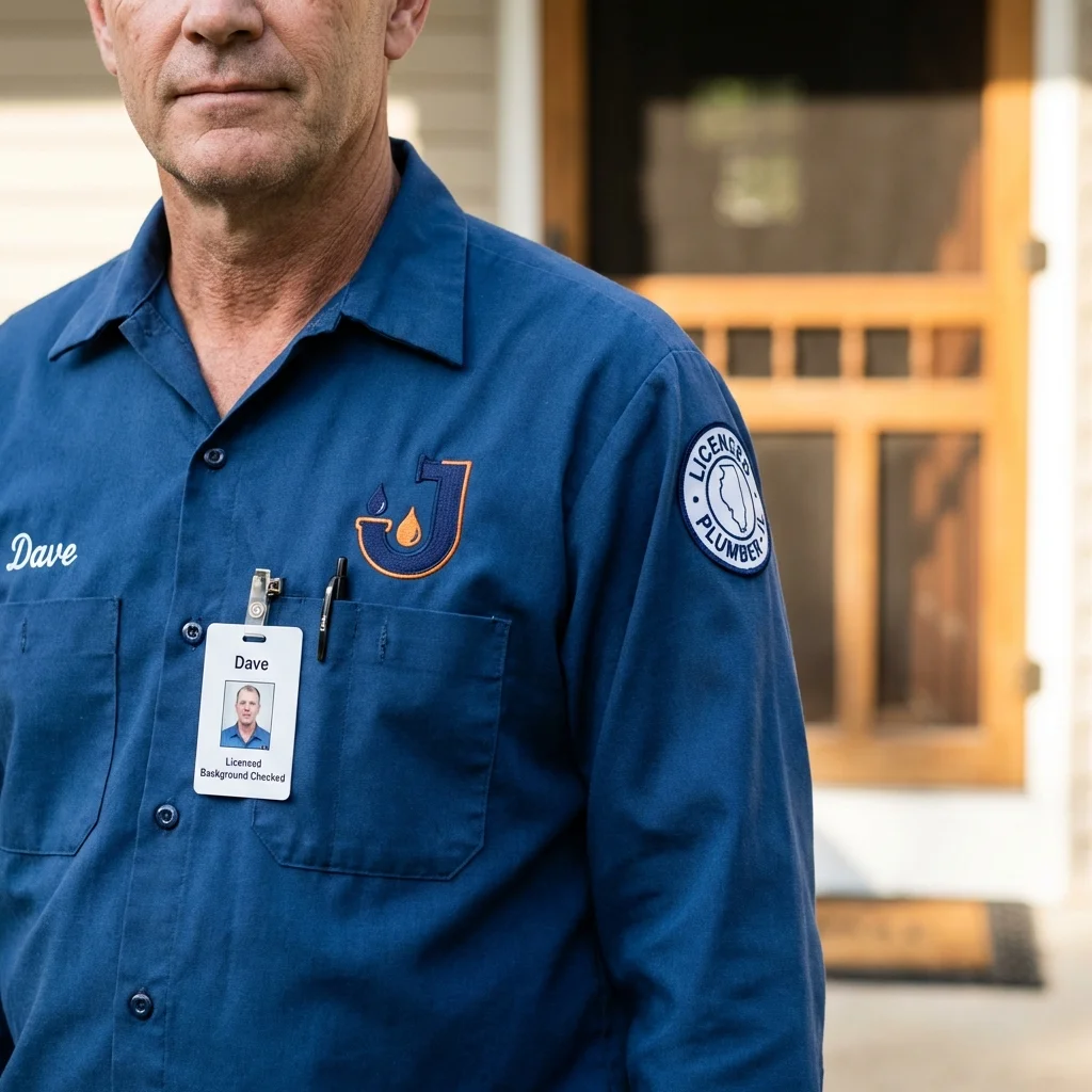 Licensed plumber showing ID badge in Stoneboro, PA