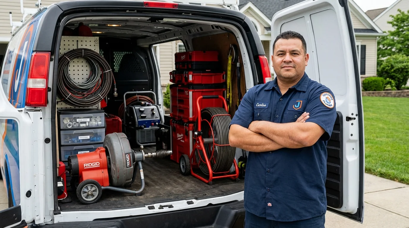 Professional drain cleaning equipment and Johns Plumbing LLC plumber in Stoneboro