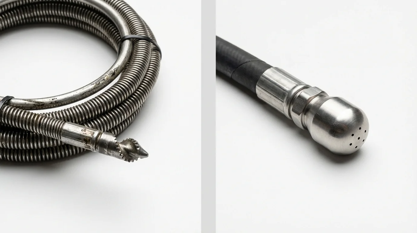 Drain snake cable and hydro jetting nozzle used for drain cleaning in Stoneboro, PA