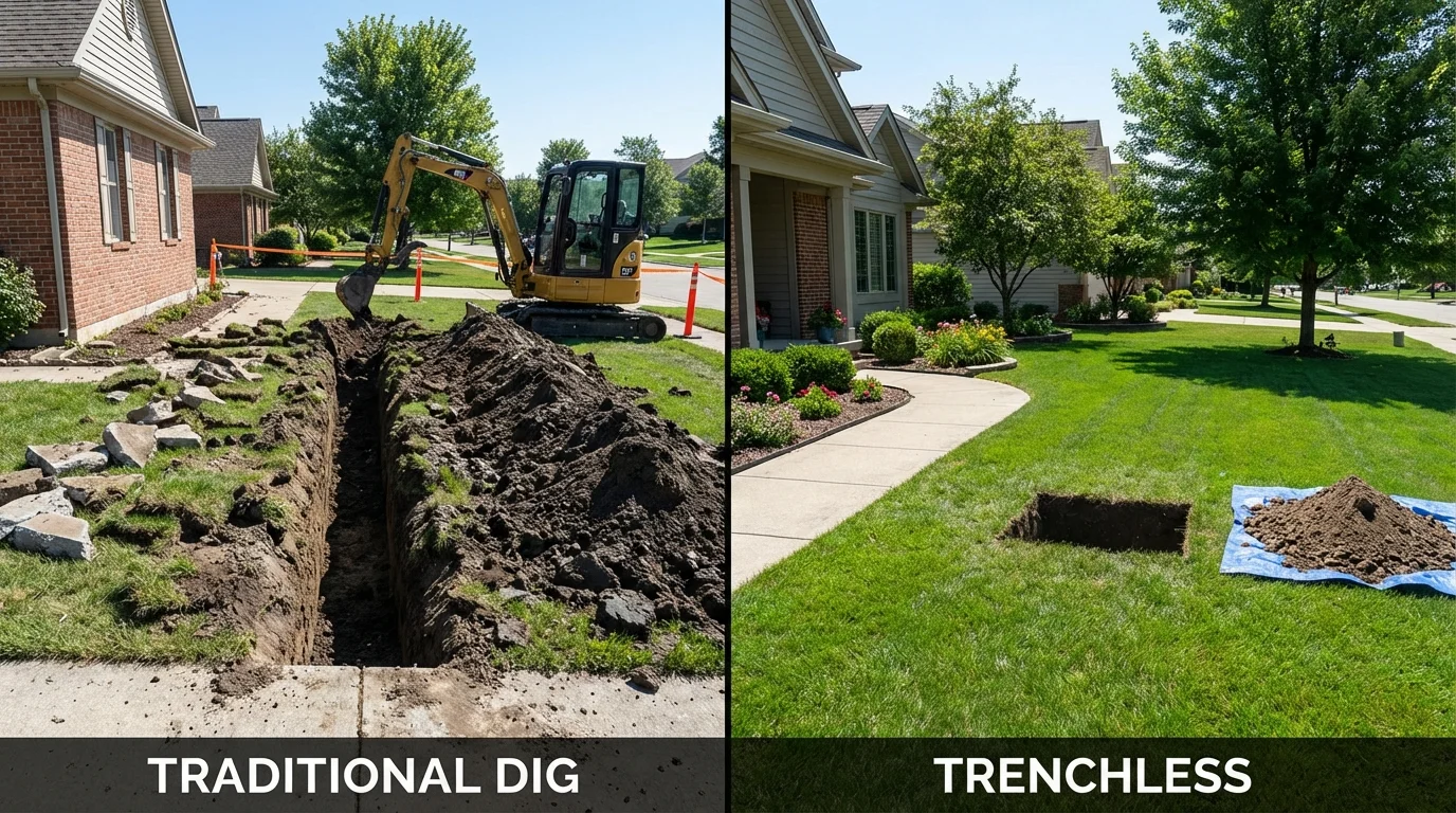 Trenchless sewer repair with minimal yard damage versus traditional excavation in Stoneboro, PA
